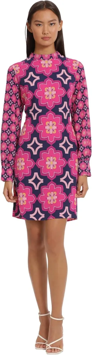 Donna Morgan Women's Long Sleeve Mock Neck Floral Printed Fit and Flare Dress