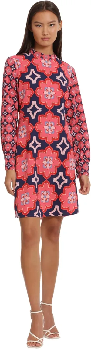Donna Morgan Women's Long Sleeve Mock Neck Floral Printed Fit and Flare Dress