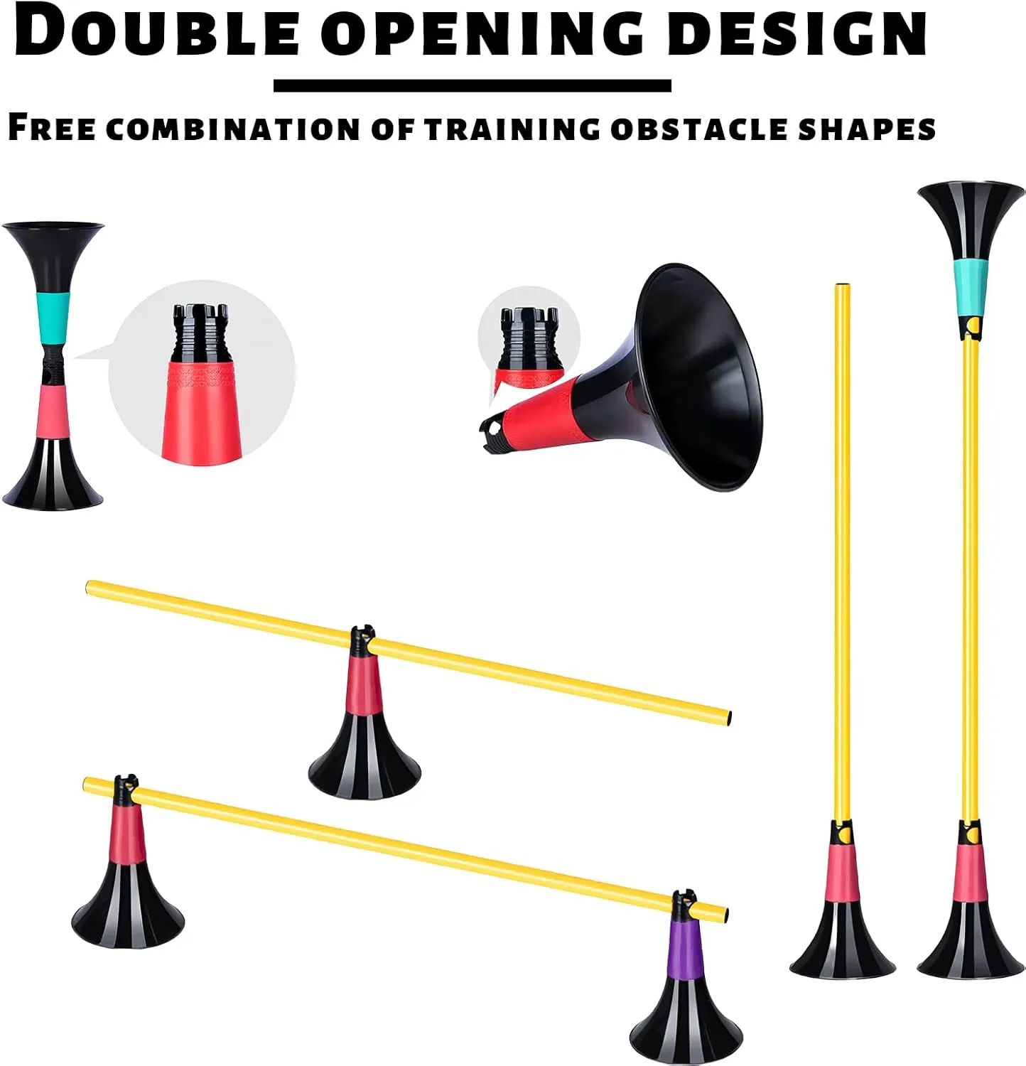 Double Opening Design conical Obstacle Cones for Sports Training, 8pcs Cones and 8pcs Poles, Suitable for Various Sports Training Equipment, Soccer Agility Basketball Cones for Training