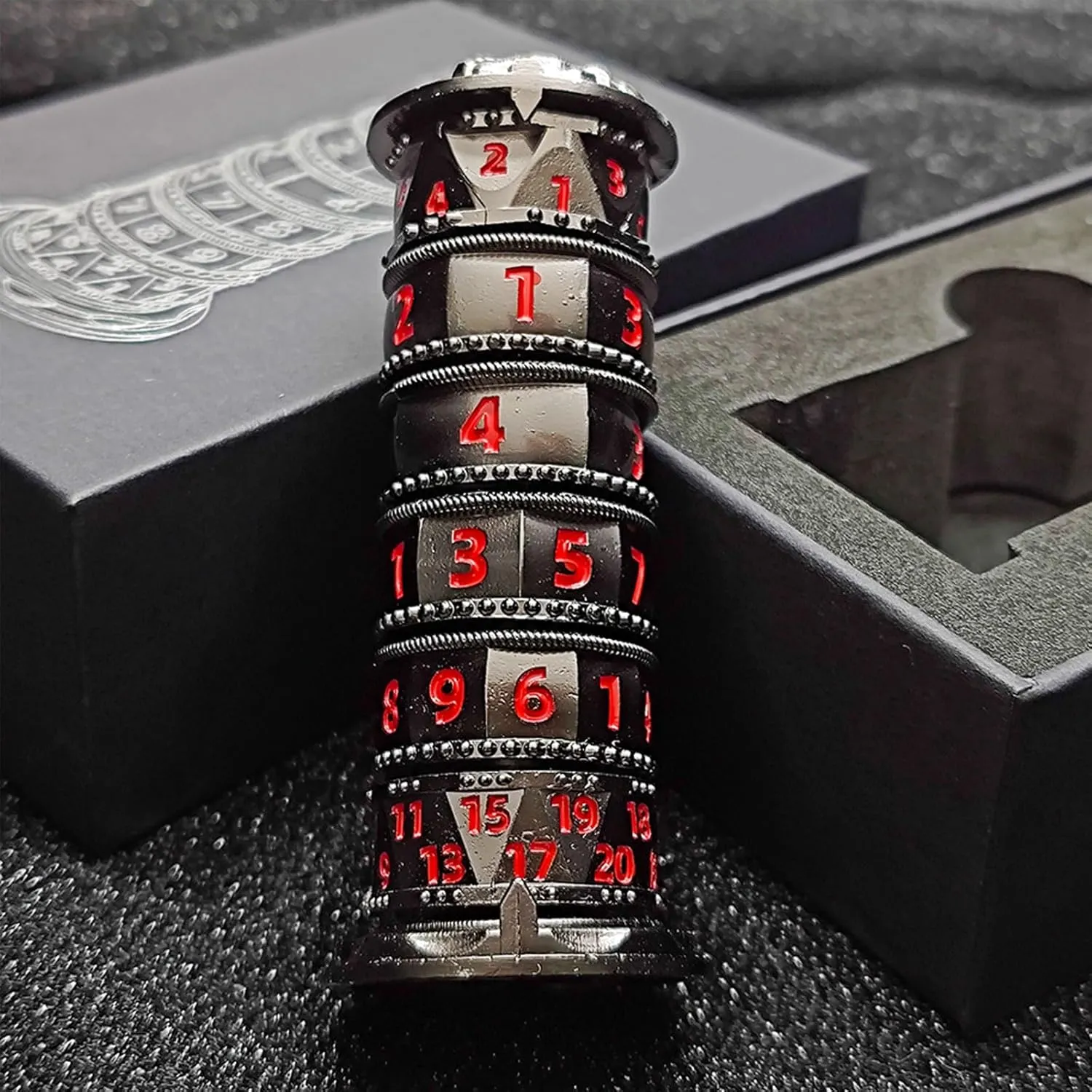Dragonstone Keep Roulette Dice Spinner for DND, 7-in-1 Dragon Metallic D&D Dice Set with Gift Case for Dungeons and Dragon Game, RPG Role Playing Table Game Gifts (Black-red)
