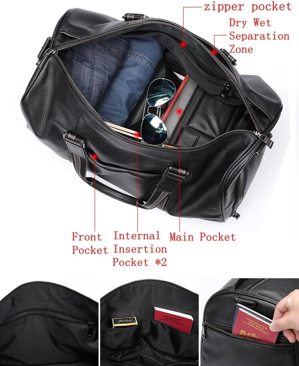 Duffle Bag for Men Genuine Leather Travel Duffel Bag Overnight Weekender Bag for Traveling Crocodile Black