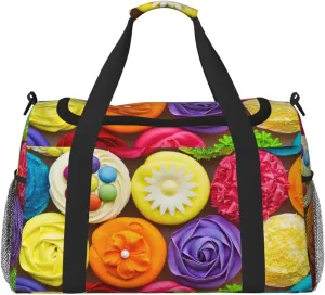 Duffle Bag for Travel, Brightly Colored Cupcakes Weekender Overnight Duffel Bag, Carry On Bag Gym Bag for Women Men, Personal Item Travel Bag