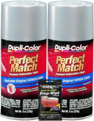 Dupli-Color Satin Silver Metallic Perfect Match Automotive Paint (8 oz.), Bundles with Prep Wipe (3 Items)