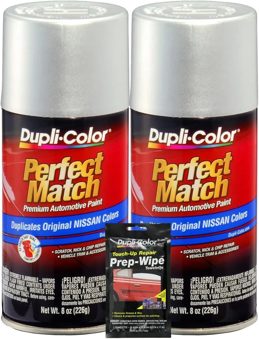 Dupli-Color Silver Metallic for Perfect Match Automotive Paint For Nissan Vehicles - (8 oz.), Bundles with Prep Wipe (3 Items)