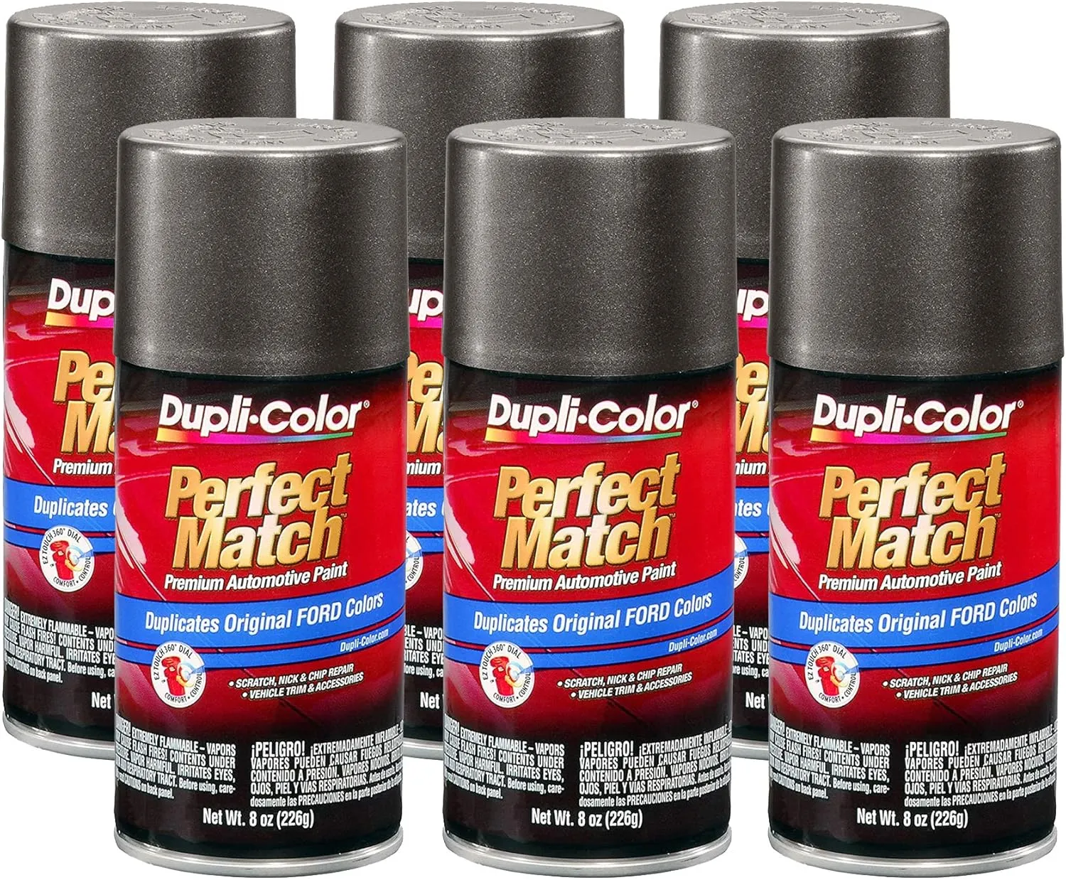 Duplicolor Ingot Silver Metallic Auto Spray Paint Compatible with Ford and Lincoln(2010-2020) - 6 Pack