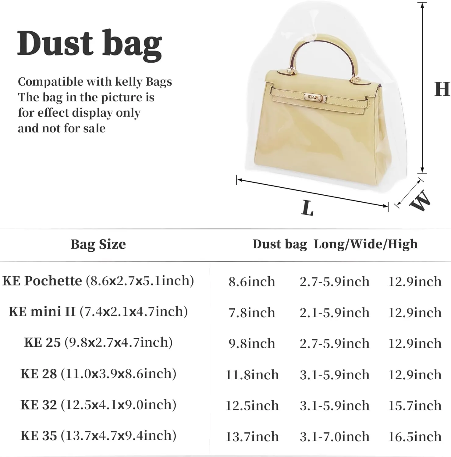 Dust Bags Compatible with Kelly miniⅡ, Clear Dust Cover Bag for Luxury Handbags Purses Handbag, Dustproof Storage Bag with Sticky Dots & Air Hole (miniKEⅡ,20CM)