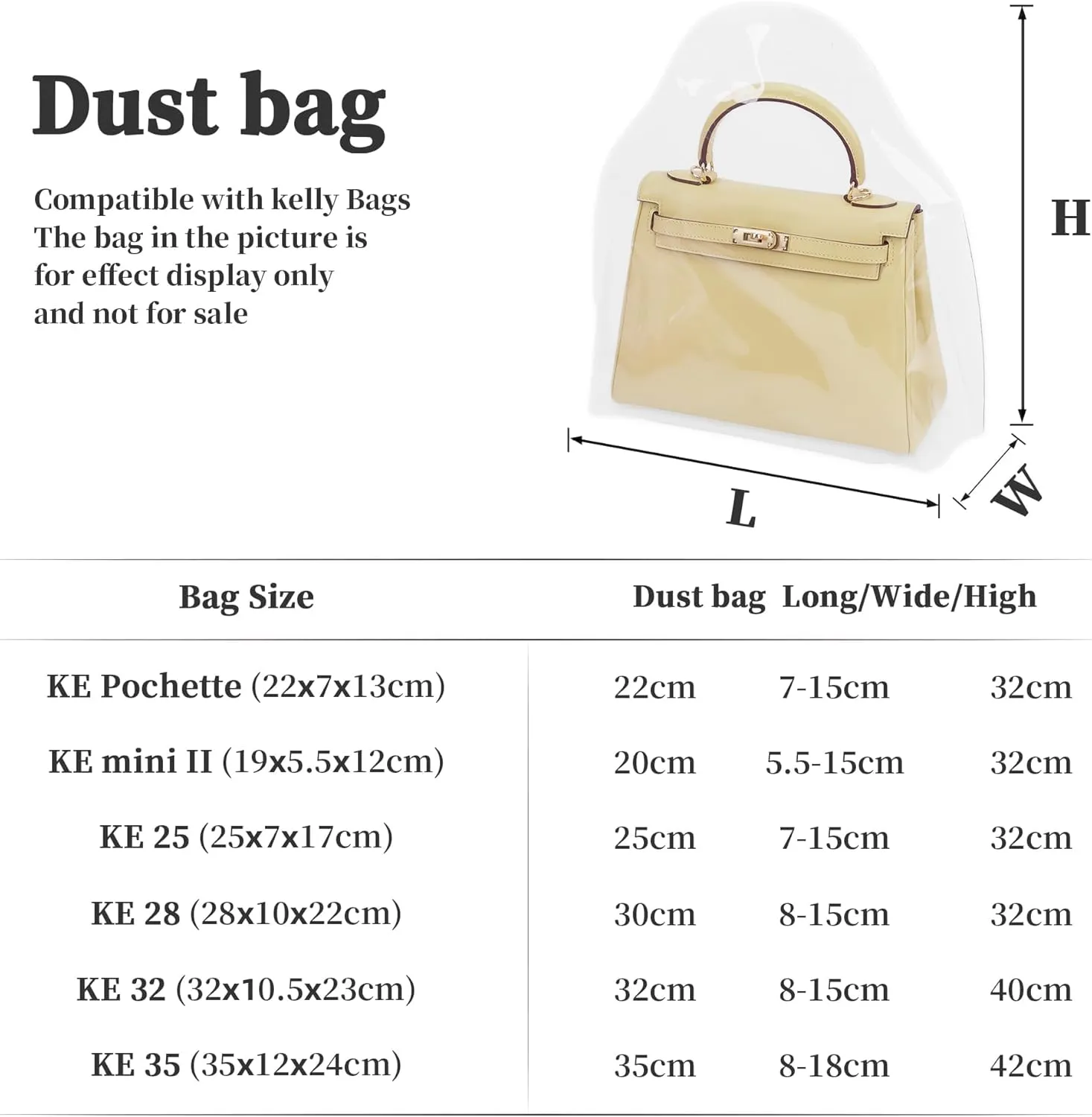 Dust Bags Compatible with Kelly miniⅡ, Clear Dust Cover Bag for Luxury Handbags Purses Handbag, Dustproof Storage Bag with Sticky Dots & Air Hole (miniKEⅡ,20CM)