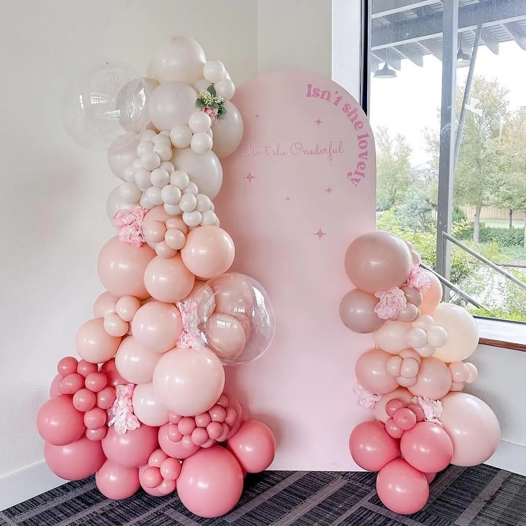 Dusty Blush Pink Balloon Garland Kit, Nude Cream Pink Balloon Arch Kit with Metallic Champagne Gold and Gold Confetti Balloons, Beige Boho White Balloons for Wedding Bridal Birthday Decorations