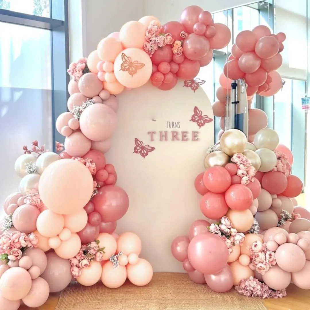 Dusty Blush Pink Balloon Garland Kit, Nude Cream Pink Balloon Arch Kit with Metallic Champagne Gold and Gold Confetti Balloons, Beige Boho White Balloons for Wedding Bridal Birthday Decorations