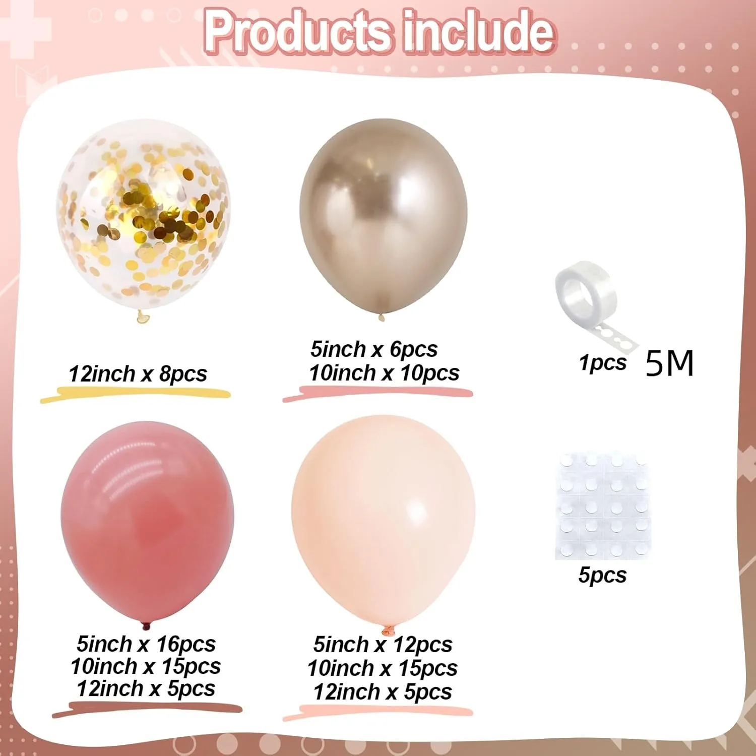 Dusty Blush Pink Balloon Garland Kit, Nude Cream Pink Balloon Arch Kit with Metallic Champagne Gold and Gold Confetti Balloons, Beige Boho White Balloons for Wedding Bridal Birthday Decorations