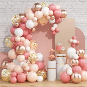 Dusty Blush Pink Balloon Garland Kit, Nude Cream Pink Balloon Arch Kit with Metallic Champagne Gold and Gold Confetti Balloons, Beige Boho White Balloons for Wedding Bridal Birthday Decorations