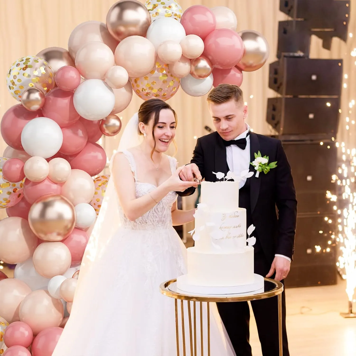 Dusty Blush Pink Balloon Garland Kit, Nude Cream Pink Balloon Arch Kit with Metallic Champagne Gold and Gold Confetti Balloons, Beige Boho White Balloons for Wedding Bridal Birthday Decorations