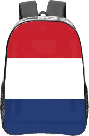 Dutch Flag Transparent Backpack-16-Inch Pvc Clear Backpack With Side Pockets,Black