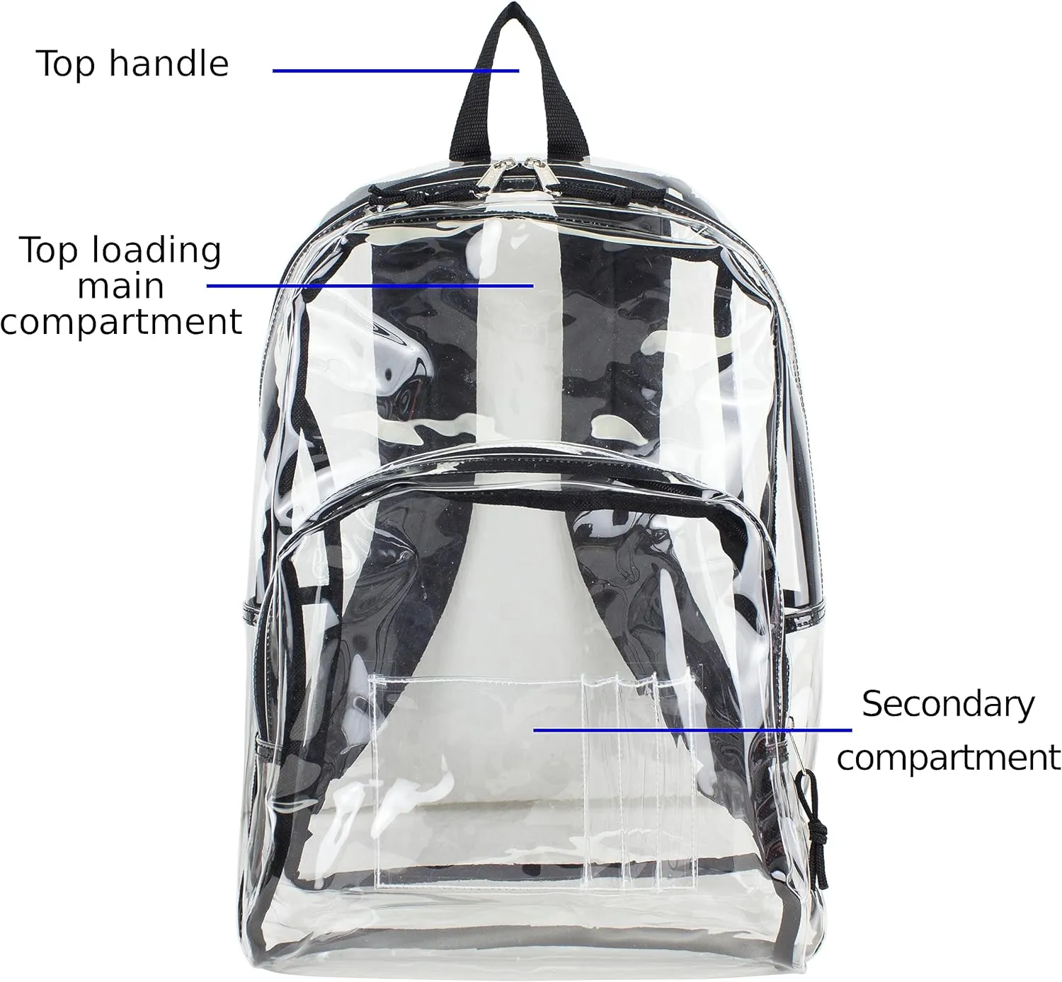 Eastsport Clear Backpack Stadium Approved Clear Bag for Concerts, Sports Events Festivals, College, Work, Black