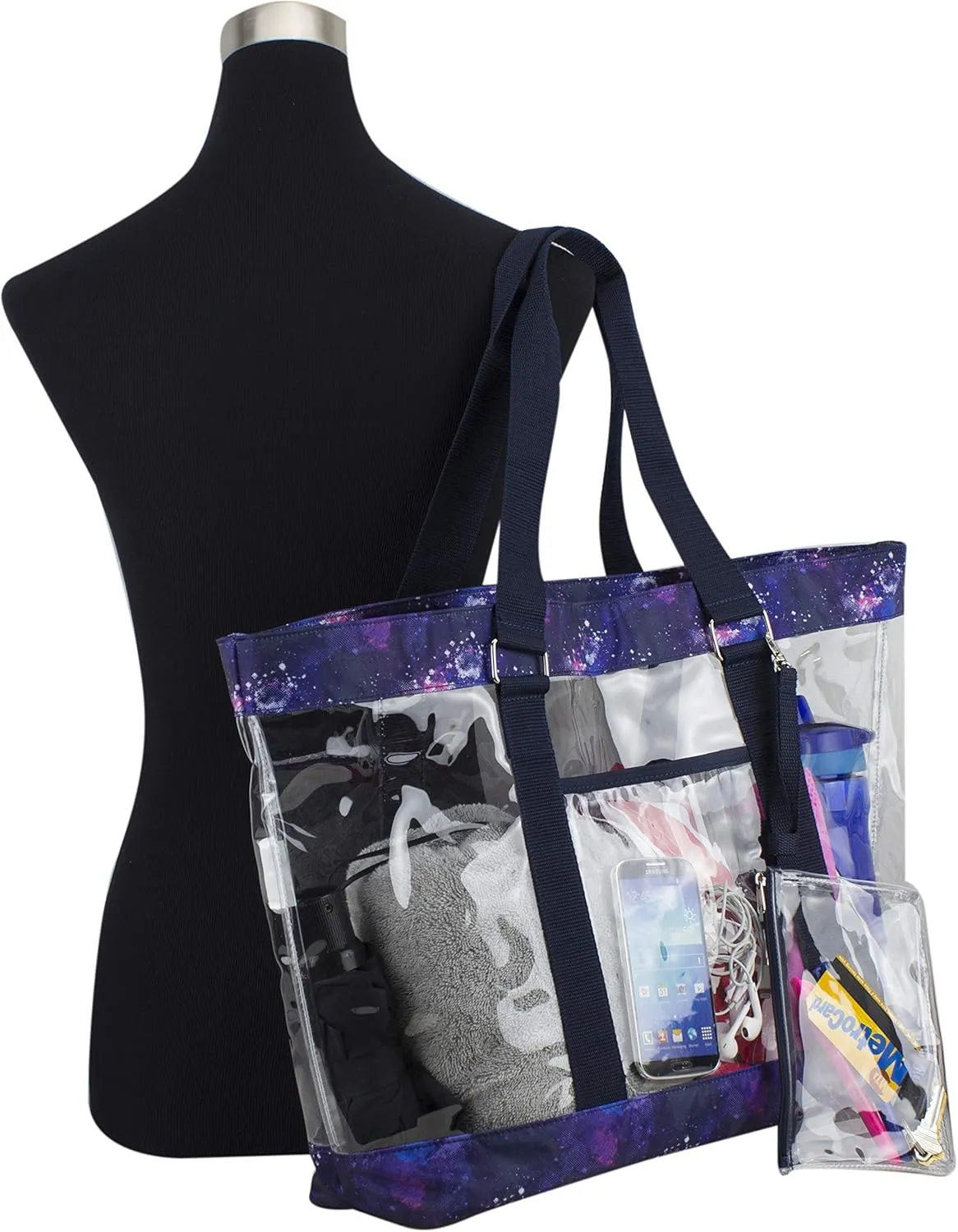 Eastsport Transparent Large Clear Tote Bag for Women Beach Bag Clear Purse Work Bag Shoulder Bag Work Tote with Zipper