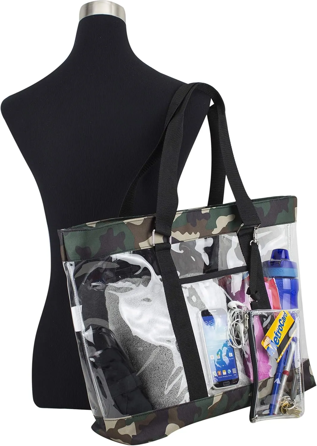 Eastsport Transparent Large Clear Tote Bag for Women Beach Bag Clear Purse Work Bag Shoulder Bag Work Tote with Zipper