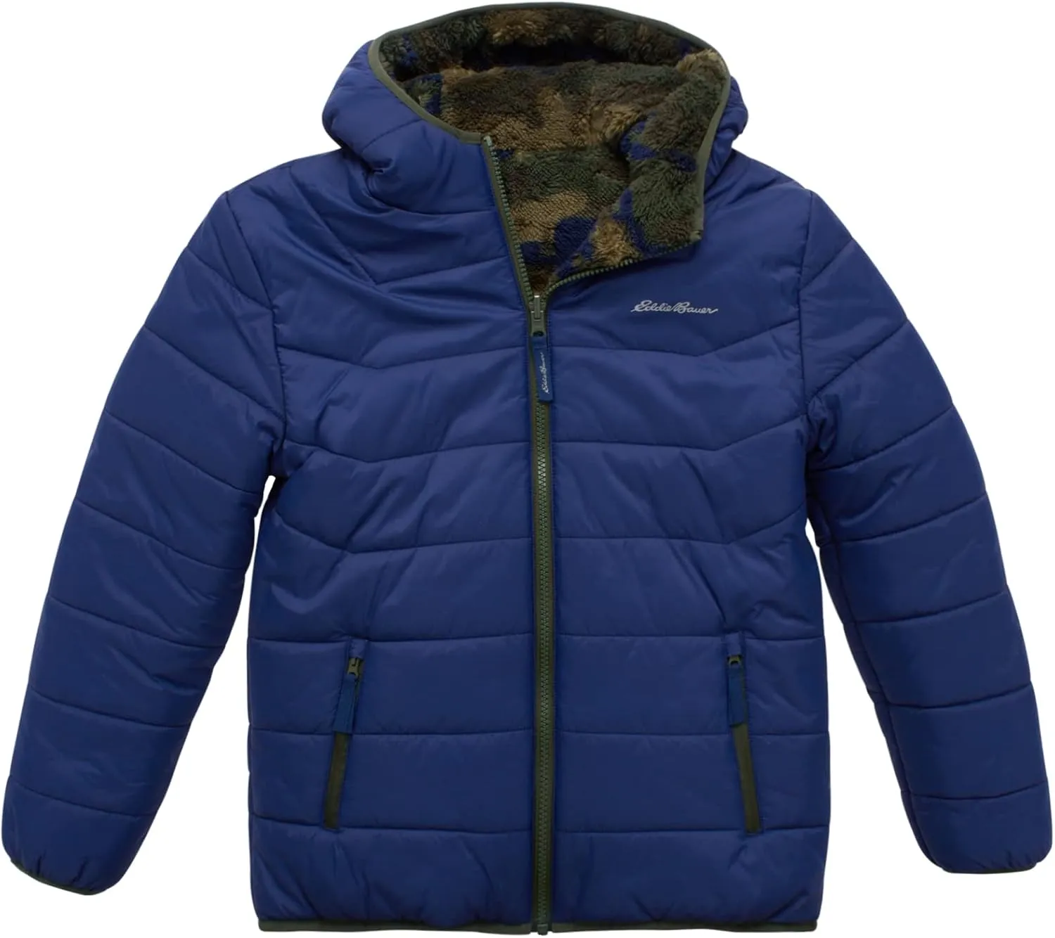 Eddie Bauer Boys' Reversible Jacket - Waterproof Lightweight Fleece Lined Hooded Puffer Coat - Boys Outerwear Jacket (5-20)