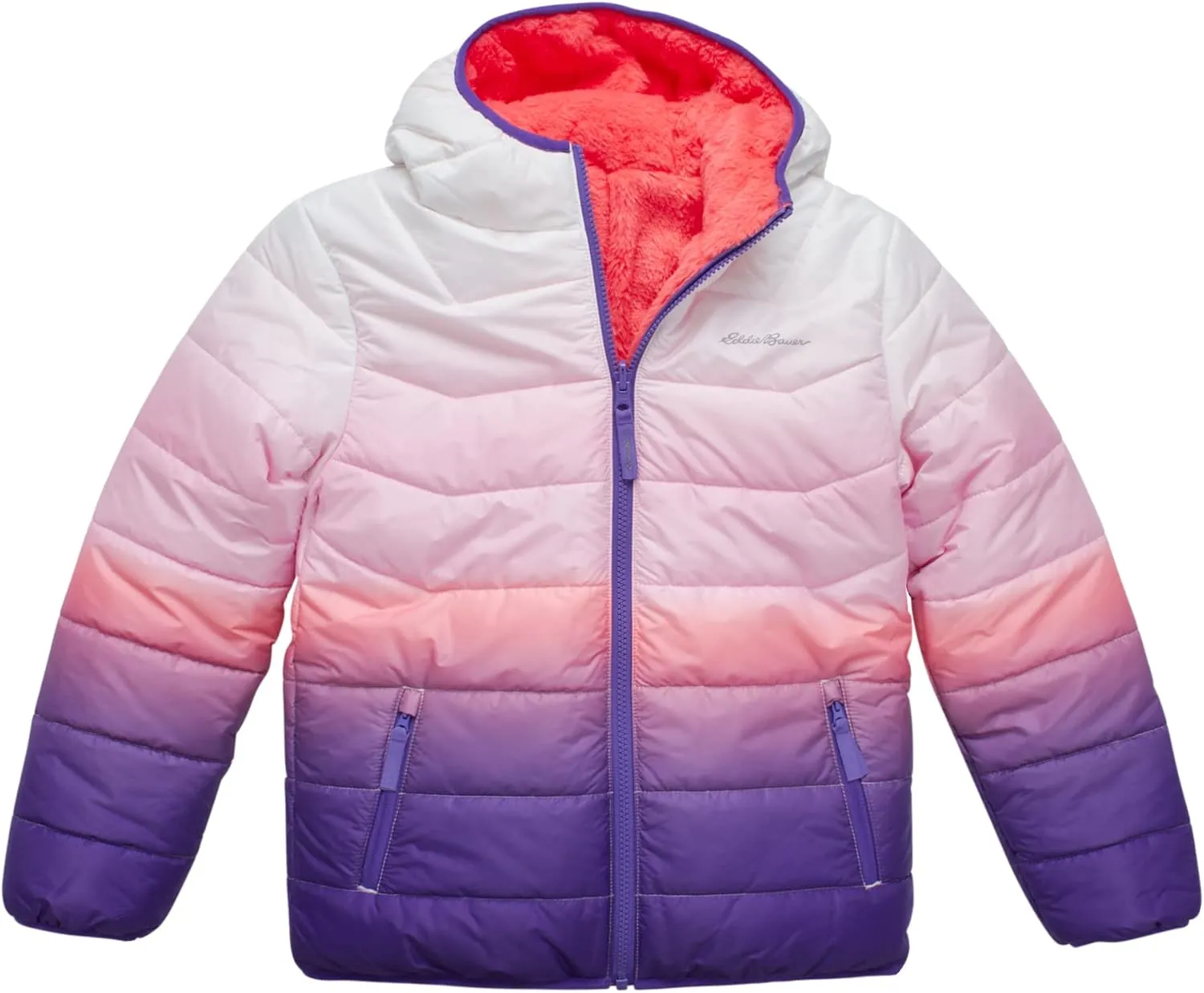 Eddie Bauer Girls' Reversible Jacket - Deer Harbor Waterproof Lightweight Puffer Coat with Faux Shearling Lining (5-20)