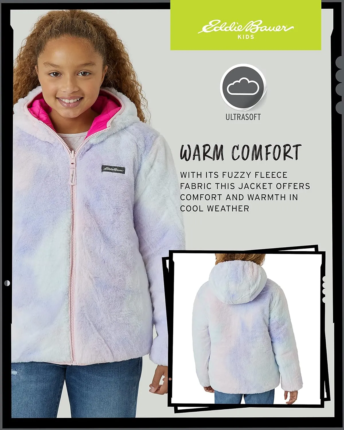 Eddie Bauer Girls' Reversible Jacket - Deer Harbor Waterproof Lightweight Puffer Coat with Faux Shearling Lining (5-20)