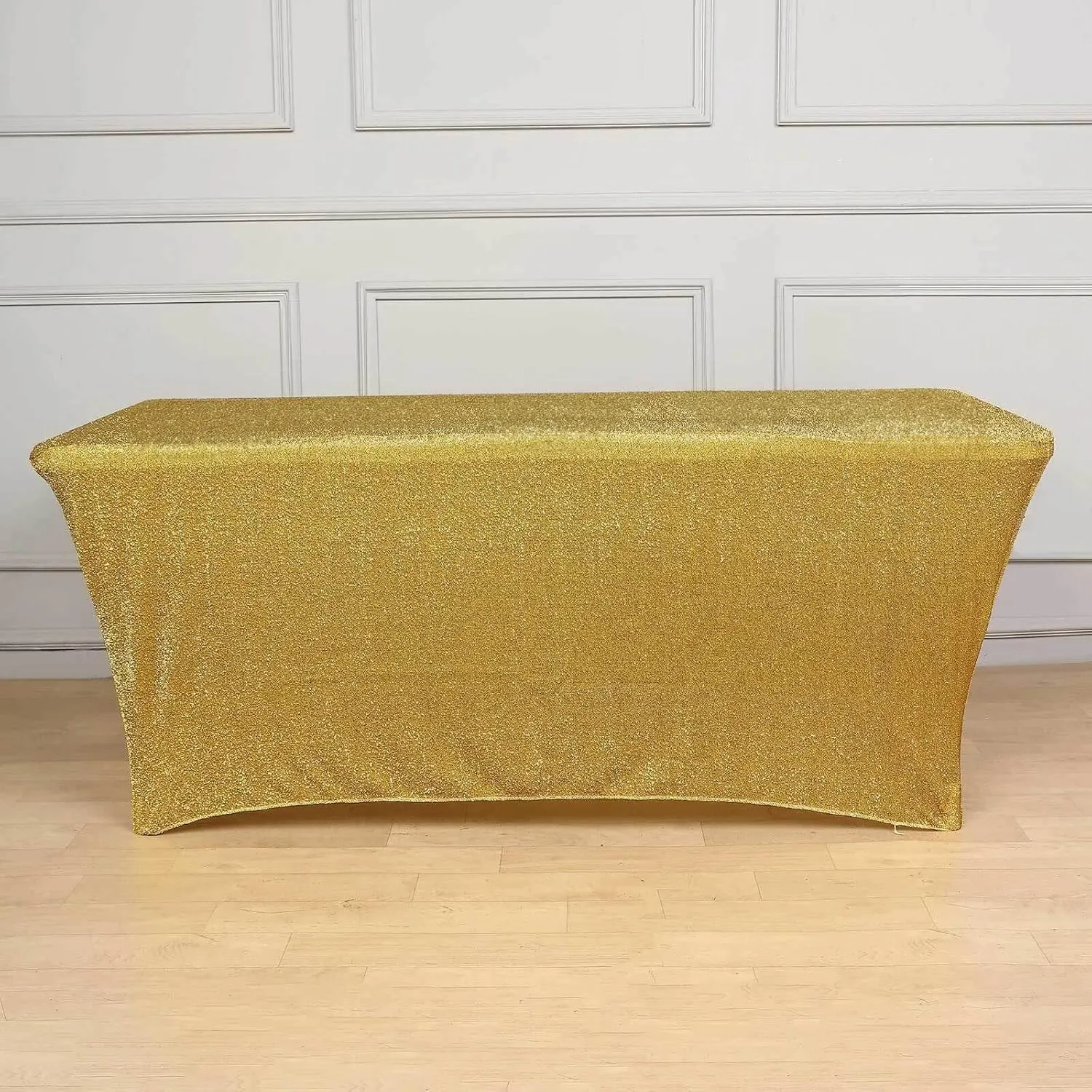 Efavormart 6ft Metallic Gold Glitter Rectangular Spandex Fitted Table Cover, Stretch Fit Tablecloth