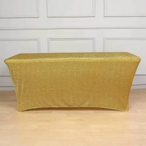 Efavormart 6ft Metallic Gold Glitter Rectangular Spandex Fitted Table Cover, Stretch Fit Tablecloth