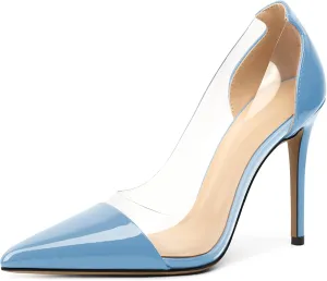 Eldof Womens High Heel Clear Pumps | 10cm Pointed Cap Toe Transparent PVC Stilettos | Wedding Dress Event Pumps Shoes