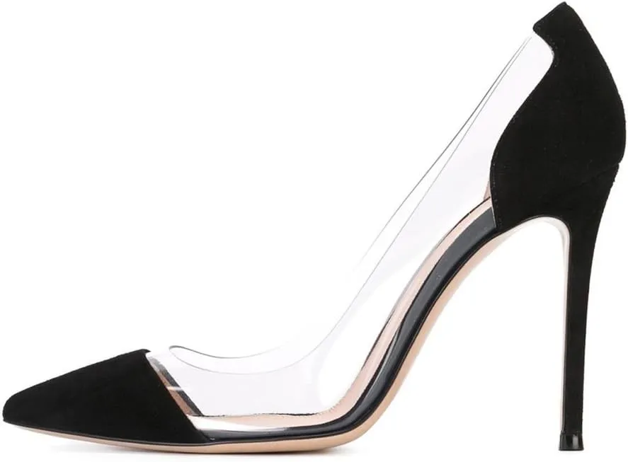 Eldof Womens High Heel Clear Pumps | 10cm Pointed Cap Toe Transparent PVC Stilettos | Wedding Dress Event Pumps Shoes