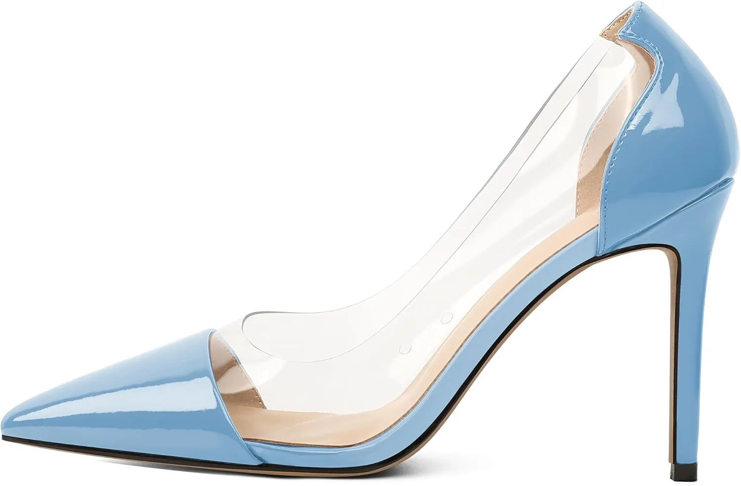 Eldof Womens High Heel Clear Pumps | 10cm Pointed Cap Toe Transparent PVC Stilettos | Wedding Dress Event Pumps Shoes