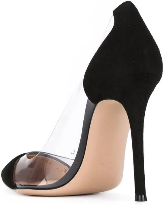 Eldof Womens High Heel Clear Pumps | 10cm Pointed Cap Toe Transparent PVC Stilettos | Wedding Dress Event Pumps Shoes