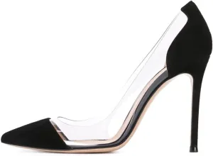 Eldof Womens High Heel Clear Pumps | 10cm Pointed Cap Toe Transparent PVC Stilettos | Wedding Dress Event Pumps Shoes