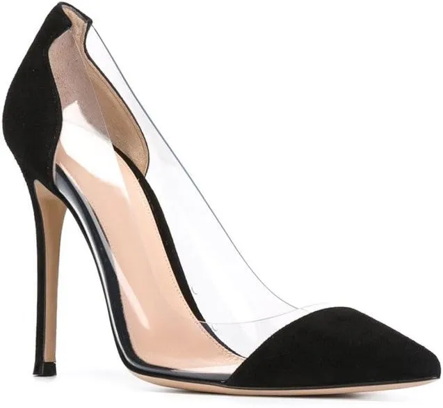 Eldof Womens High Heel Clear Pumps | 10cm Pointed Cap Toe Transparent PVC Stilettos | Wedding Dress Event Pumps Shoes