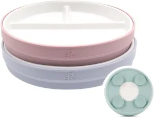 Elk and Friends Kids 7.8” Porcelain Divided Plates with Silicone Suction Sleeves | Suitable for Kids/Toddlers | Microwave & Dishwasher Safe | Non Slip | Snack Dishes