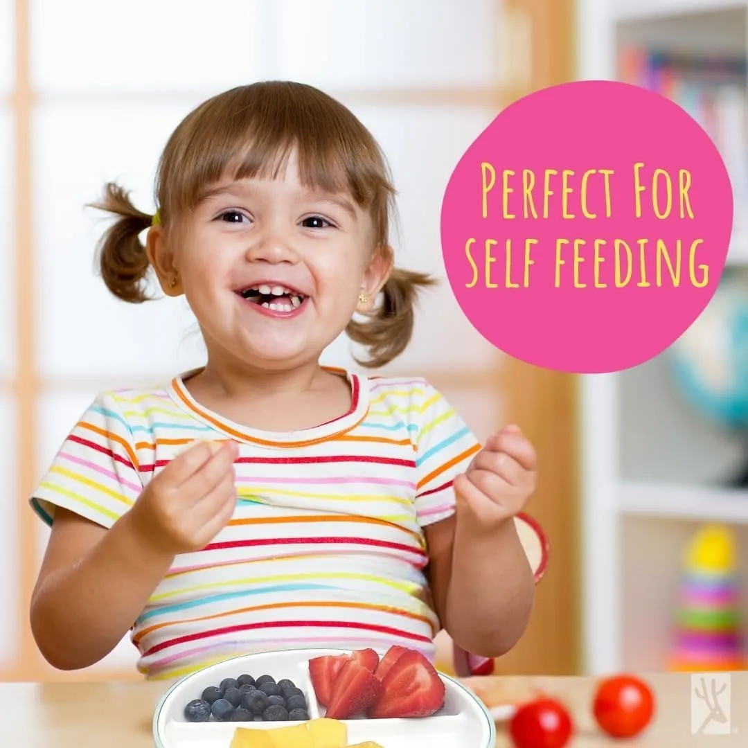 Elk and Friends Kids 7.8” Porcelain Divided Plates with Silicone Suction Sleeves | Suitable for Kids/Toddlers | Microwave & Dishwasher Safe | Non Slip | Snack Dishes