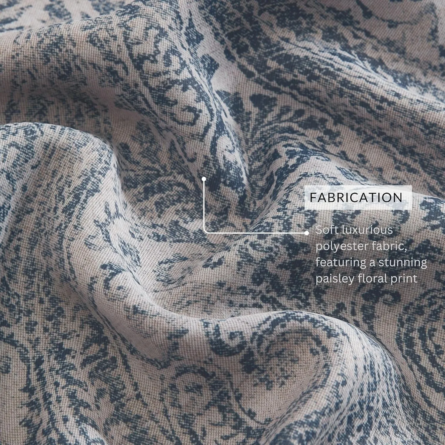 Elrene Home Fashions Vittoria Paisley Floral Printed Blackout Window Curtain Panel, 52"x95", Blue