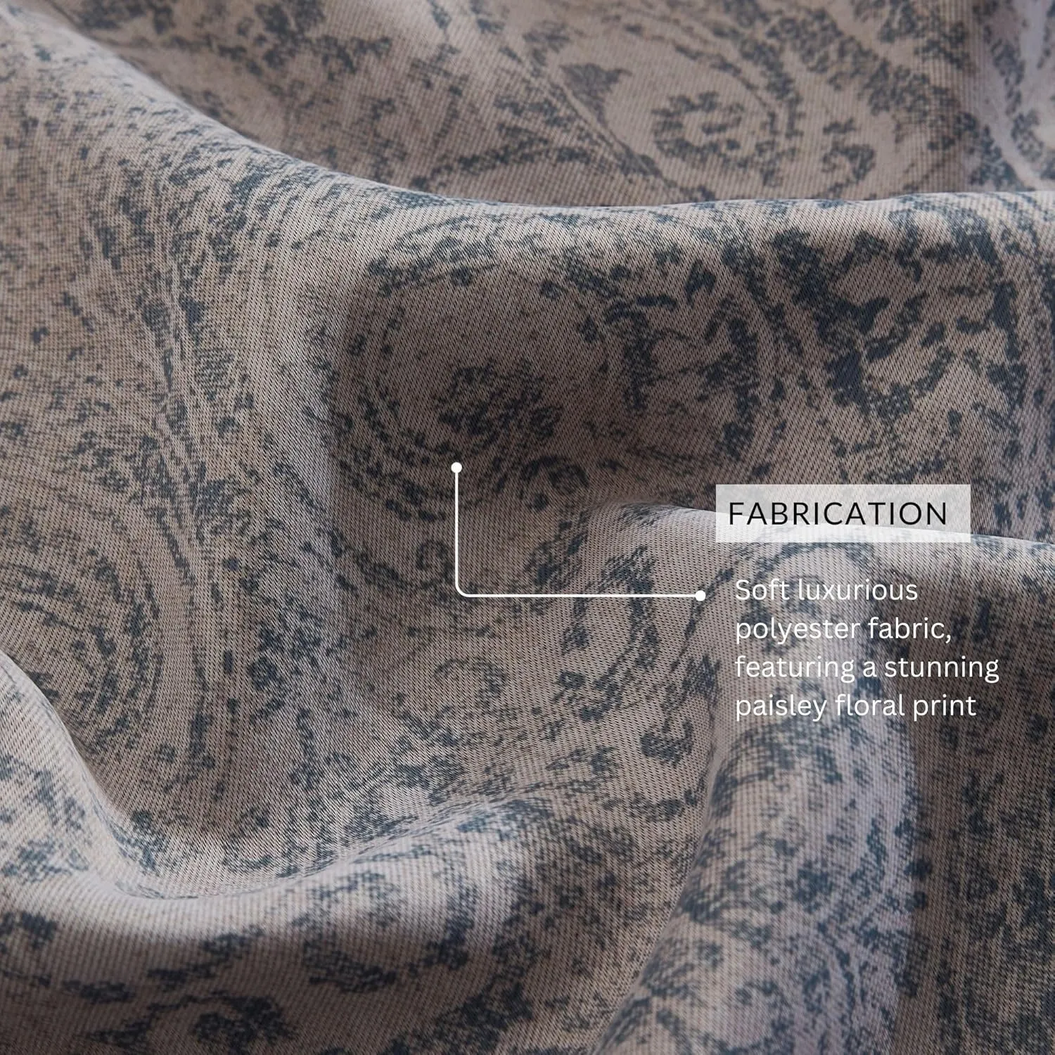 Elrene Home Fashions Vittoria Paisley Floral Printed Blackout Window Curtain Panel, 52"x95", Gray
