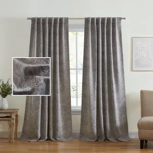 Elrene Home Fashions Vittoria Paisley Floral Printed Blackout Window Curtain Panel, 52"x95", Gray
