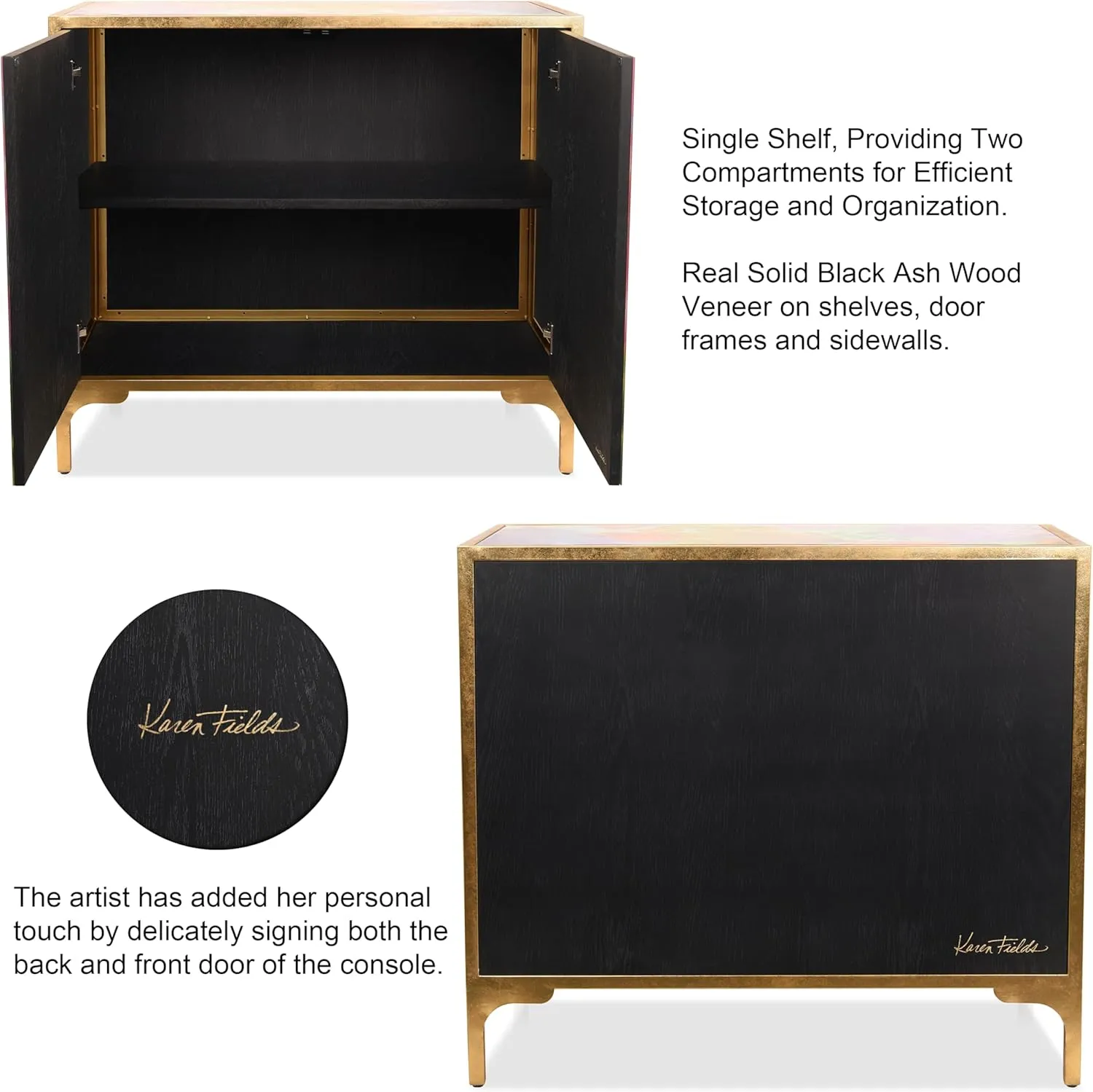Empire Art Direct "Secret Garden Floral II Console on Beveled Reverse Printed Art Glass with Iron Gold Leafed Frame, Living Room, Bedroom & Office, 42" x 37 x 17