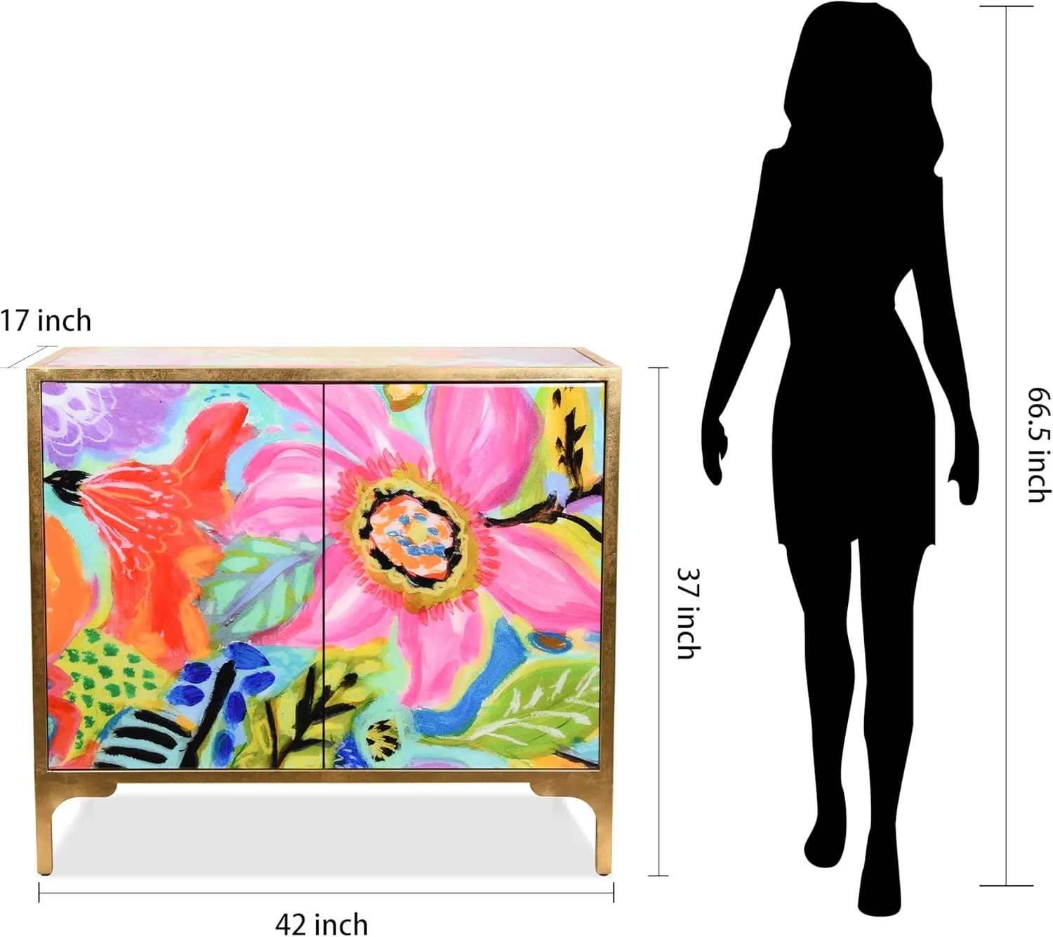Empire Art Direct "Secret Garden Floral II Console on Beveled Reverse Printed Art Glass with Iron Gold Leafed Frame, Living Room, Bedroom & Office, 42" x 37 x 17