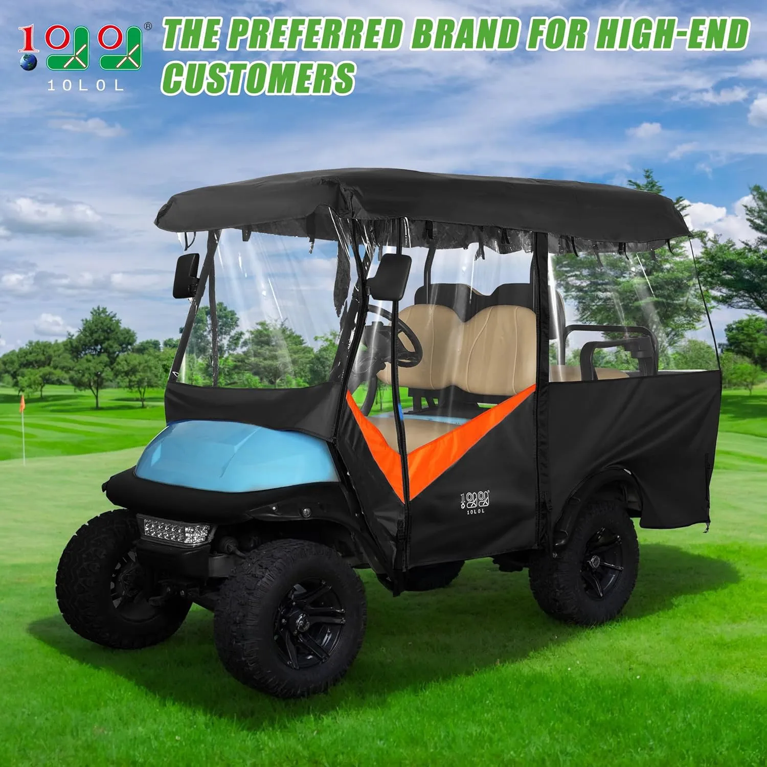 Enclosure Drivable 4 Sided Black Driving Cover Universal Fit Club Car EZGO RXV TXT Yamaha Rain Cover, Roof Within 86.6 inch (Orange)