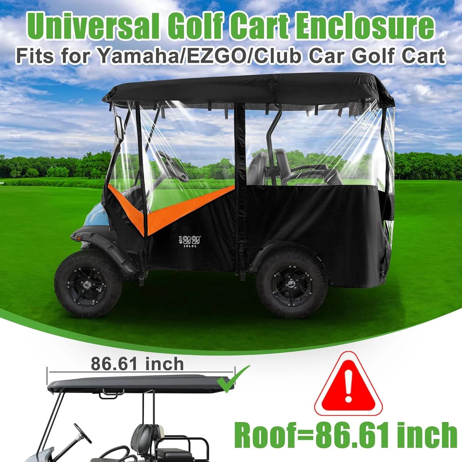 Enclosure Drivable 4 Sided Black Driving Cover Universal Fit Club Car EZGO RXV TXT Yamaha Rain Cover, Roof Within 86.6 inch (Orange)