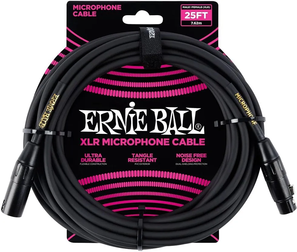 Ernie Ball XLR Microphone Cable, 25ft, Black (P06073)