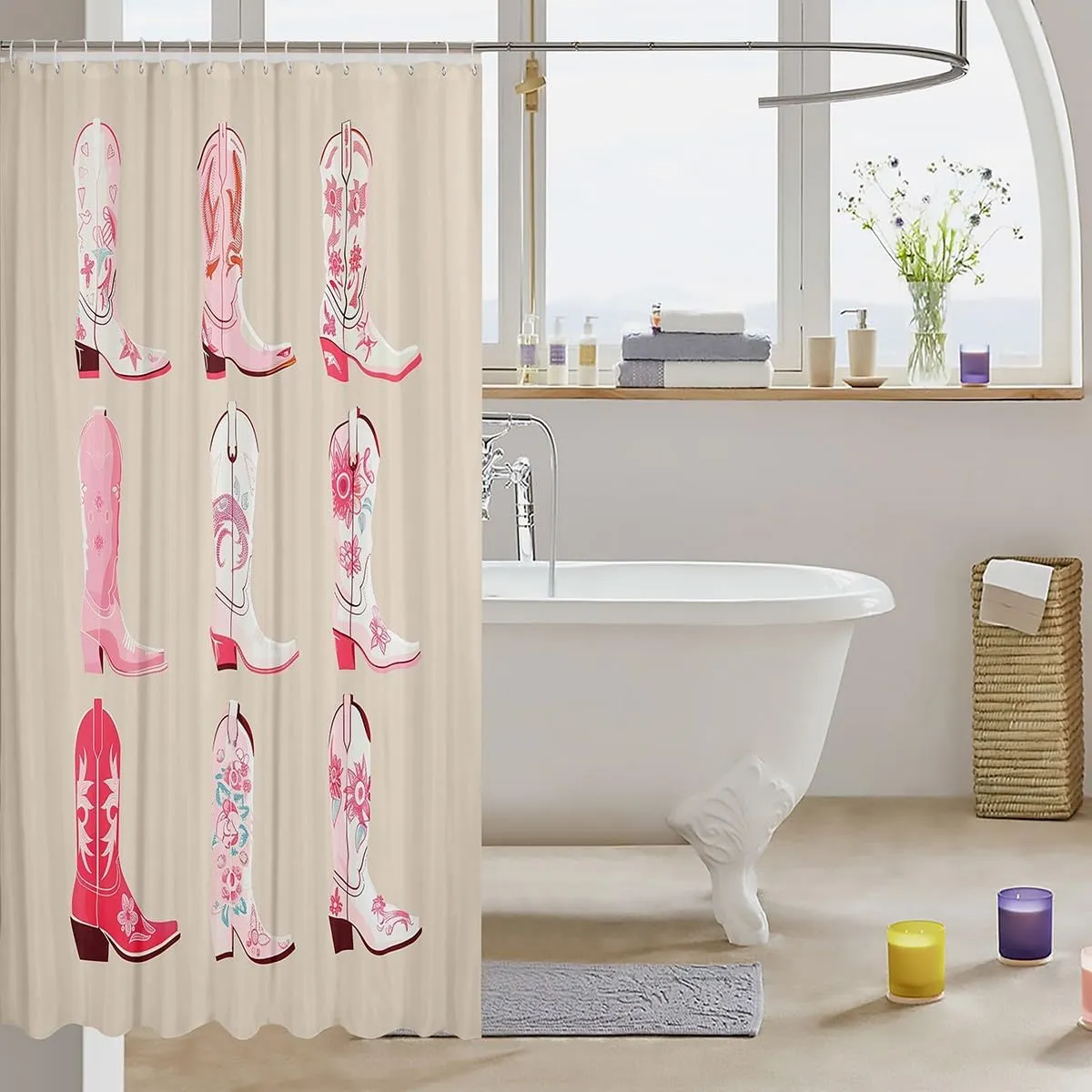 Erosebridal Cowgirl Shower Curtain 72" W x 78" L,Western Cowboy Boots Bathroom Curtain,Wild West Cowgirl Bathroom Accessories,Farmhouse Fabric Shower Curtains