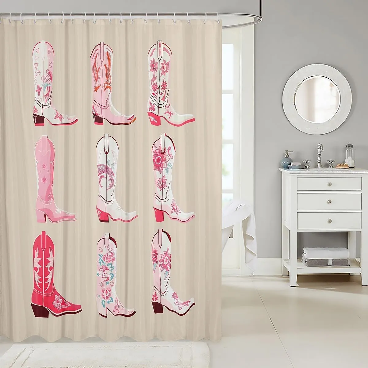 Erosebridal Cowgirl Shower Curtain 72" W x 78" L,Western Cowboy Boots Bathroom Curtain,Wild West Cowgirl Bathroom Accessories,Farmhouse Fabric Shower Curtains