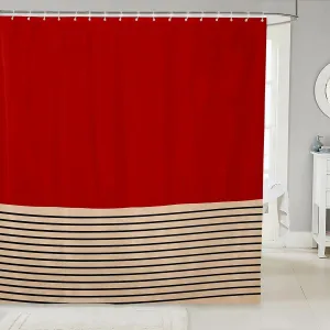 Erosebridal Geometric Simple Striped Shower Curtain, Red Beige Waterproof Bathroom Curtains, Geometry Contemporary Minimalist Bath Curtain, Modern Fashion Bathroom Accessories, 72" W x 84" L