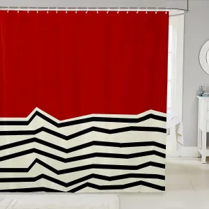 Erosebridal Red Beige Shower Curtain, Geometric Contemporary Minimalist Waterproof Bathroom Curtains, Modern Abstract Zigzag Lines Bath Curtain, Boho Black Striped Bathroom Accessories, 72" W x 84" L