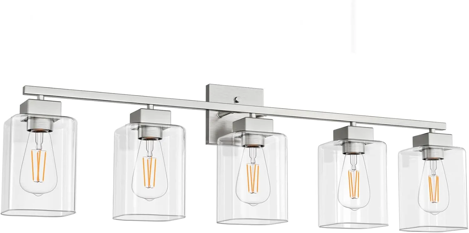 Espird 5 Light Bathroom Vanity Light - Brush Nickel Fixtures, Square Design, UL Certified, 31 Inch Long Silver Over Mirror for Bedroom & Restroom
