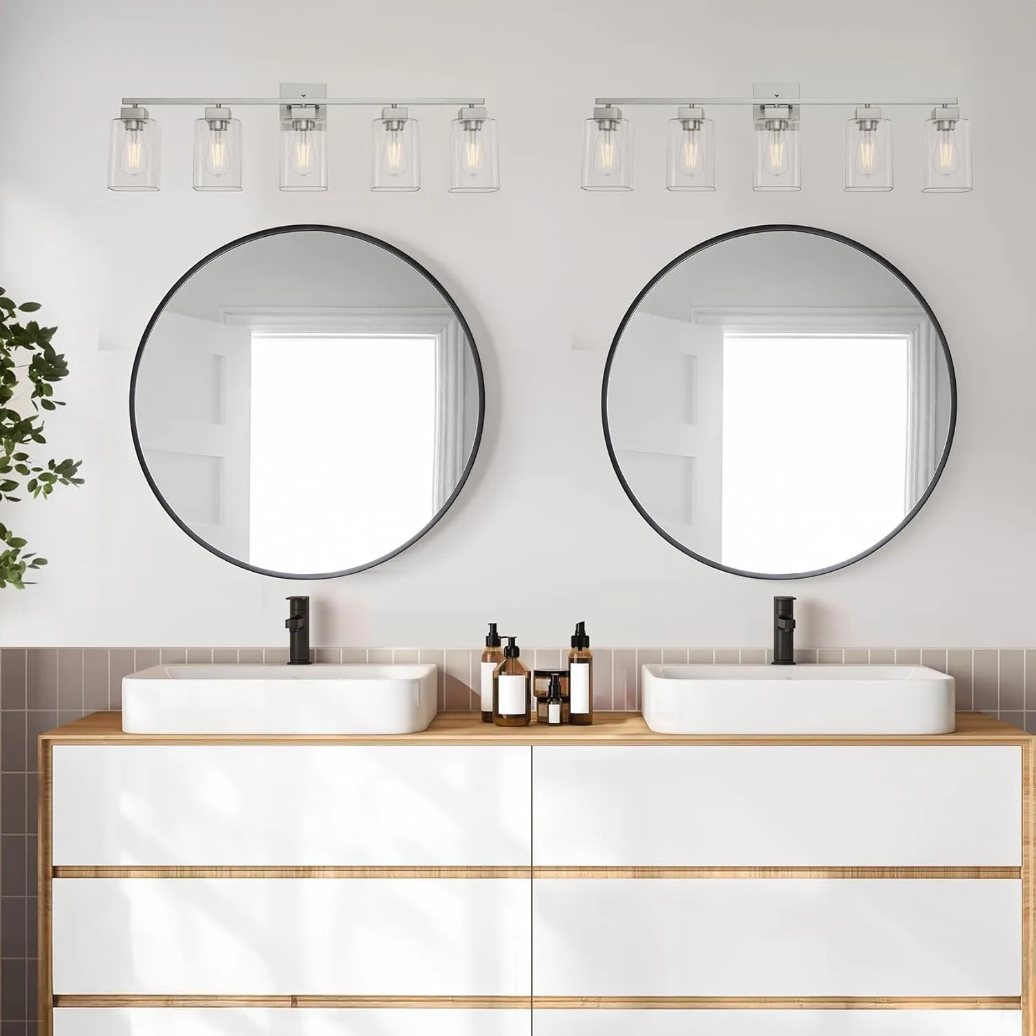Espird 5 Light Bathroom Vanity Light - Brush Nickel Fixtures, Square Design, UL Certified, 31 Inch Long Silver Over Mirror for Bedroom & Restroom