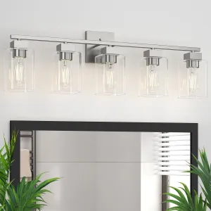 Espird 5 Light Bathroom Vanity Light - Brush Nickel Fixtures, Square Design, UL Certified, 31 Inch Long Silver Over Mirror for Bedroom & Restroom