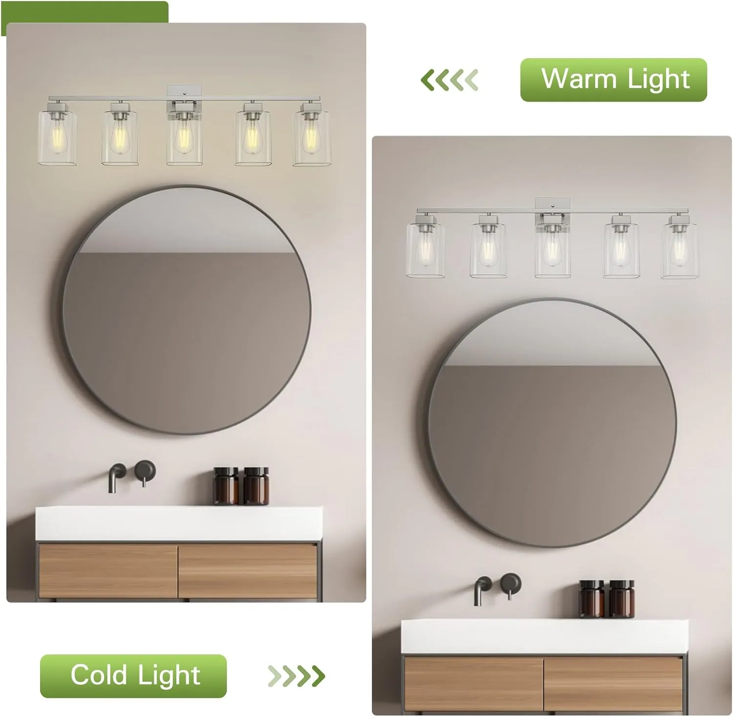 Espird 5 Light Bathroom Vanity Light - Brush Nickel Fixtures, Square Design, UL Certified, 31 Inch Long Silver Over Mirror for Bedroom & Restroom