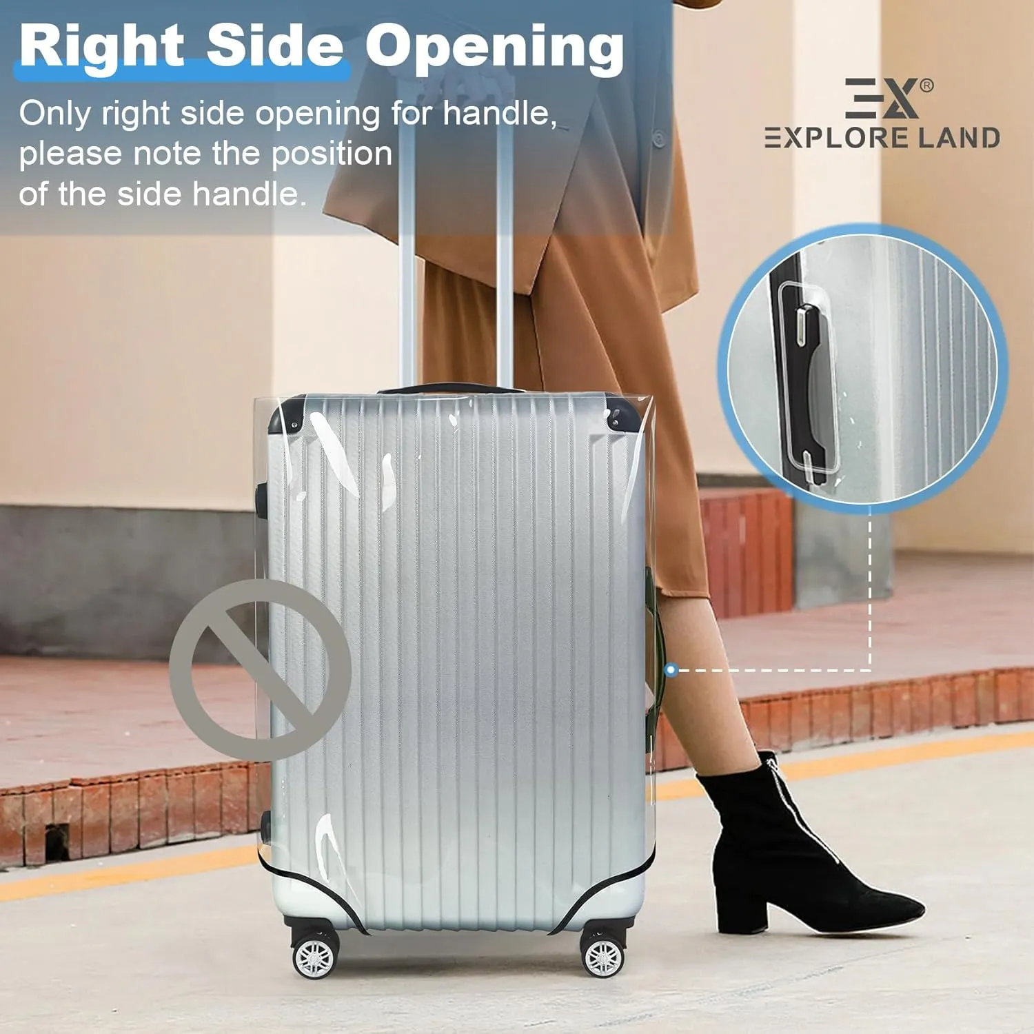 Explore Land Clear Luggage Cover Tough Protector Fits for 28 Inches Suitcase for Travel Airplane (PVC, L)